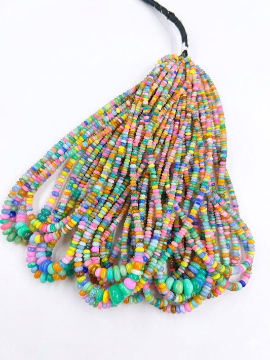 Ethiopian opals Vibrant Multi-Color Ethiopian Opal Smooth Rondelles - 4-6mm Graduated Strand