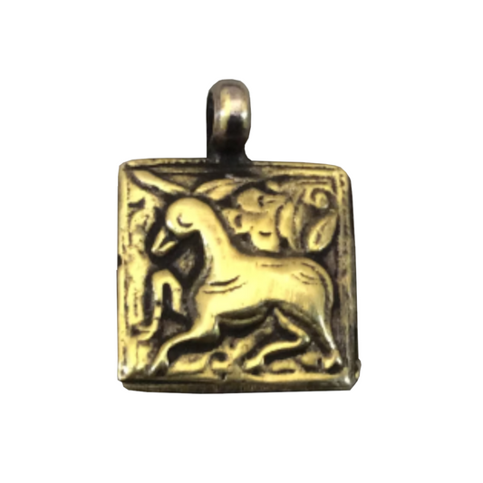 16mm x 16mm Oxidized Gold Plated Rustic Cast Odd Duck-Horse Icon Copper Square Shaped Pendant w/ Attached Ring - Sold Individually (K-26)