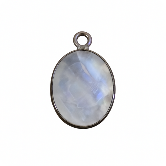 Gunmetal Plated Natural Moonstone Pendant – 12x16mm Faceted Oval Bezel Charm for Jewelry Making – Intuitive Healing Crystal – Sold Individually