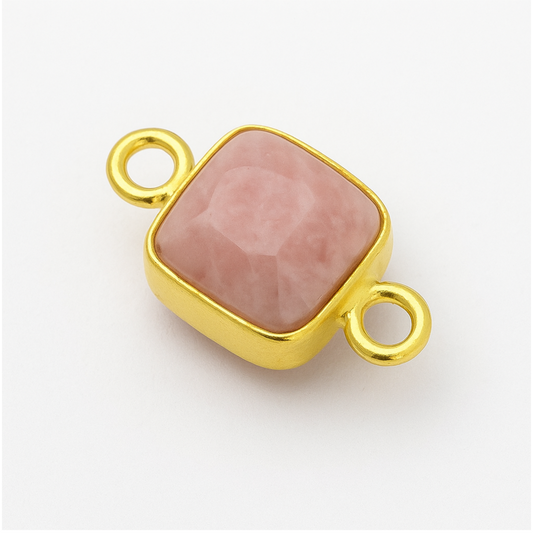 Gold Finish Faceted Rhodochrosite Cube/Square Shaped Plated Copper Bezel Connector - Measuring 7-8mm - Natural Gemstone - Sold Individually