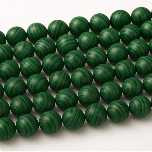 8mm Synthetic Malachite Matte Finish Round/Ball Shape Beads with 2.5mm Holes - 7.75" Strand (Approx. 25 Beads) - LARGE HOLE BEADS
