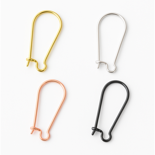 High Quality Earring Wire | Kidney Shaped Hoop | 18k Gold Silver Rose Gold Gunmetal Overlay