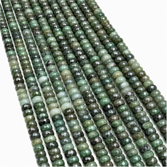 Emerald Faceted Rondelle Beads - 4-5mm Multi-Shade High-Quality Hand-Cut Semi-Precious Gemstone, 13" Strand (Approx. 113 Beads).