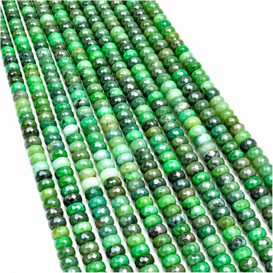 Emerald Faceted Rondelle Beads - 4-5mm Multi-Shade High-Quality Hand-Cut Semi-Precious Gemstone, 13" Strand (Approx. 113 Beads).