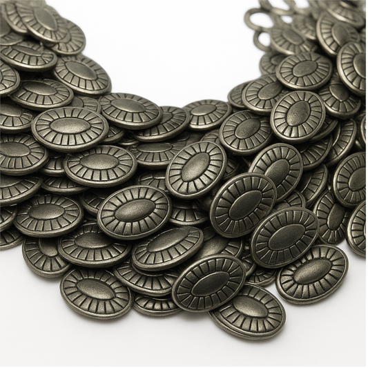 Silver Finish Concho Marquise Pattern Pewter Beads - 8" Strand (Approximately 14 Beads) - Measuring 7mm x 14mm, Approx. - 2mm Hole Size