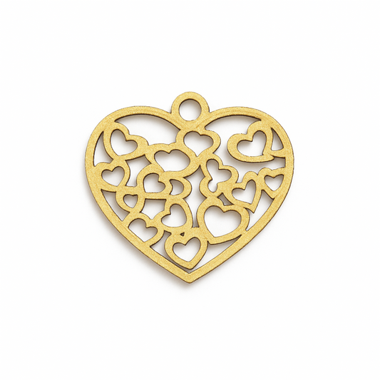 Gold Plated Worded "Love" Patterned Wide Heart Shaped Brushed Finish Copper Components - Measures 35mm x 28mm - Sold in Packs of 10 (423-GD)