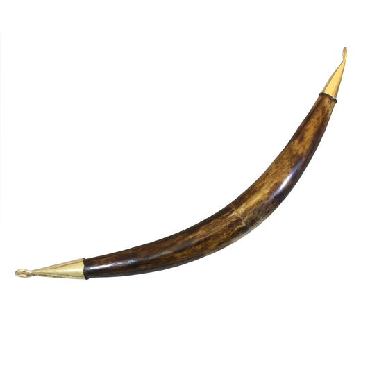 5" Medium Brown Skinny Double Bail Boat Crescent Shaped Natural Ox Bone Pendant with Gold Rings - Measuring 12mm x 145mm - (TR118-MB)