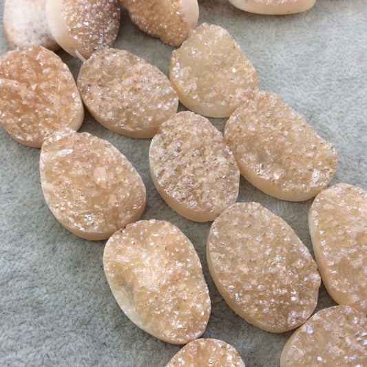 22mm x 30mm Premium Freeform Shaped Light Peach/Orange Druzy Agate Beads - 8" Strand (Approx. 6 Beads) - Natural Semi-Precious Gemstone