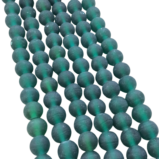 12mm Matte Emerald Green Irregular Rondelle Shaped Indian Beach/Sea Glass Beads - Sold by 16" Strands - Approximately 34 Beads