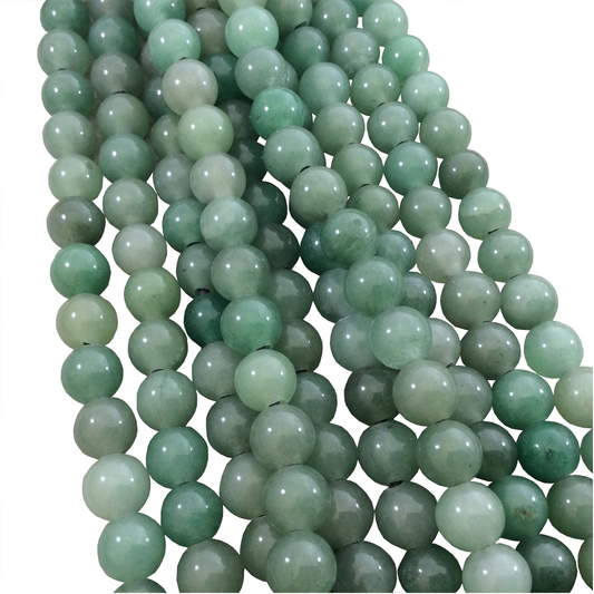 Natural Green Aventurine Glossy Finish Round/Ball Shaped Beads with 2.5mm Holes - 7.75" Strand - LARGE HOLE BEADS