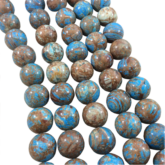 14mm Glossy Finish Enhanced "Blue Sky" Calsilica Jasper Round/Ball Shaped Beads with 1mm Holes - Sold by 15.25" Strands (Approx. 28 Beads)