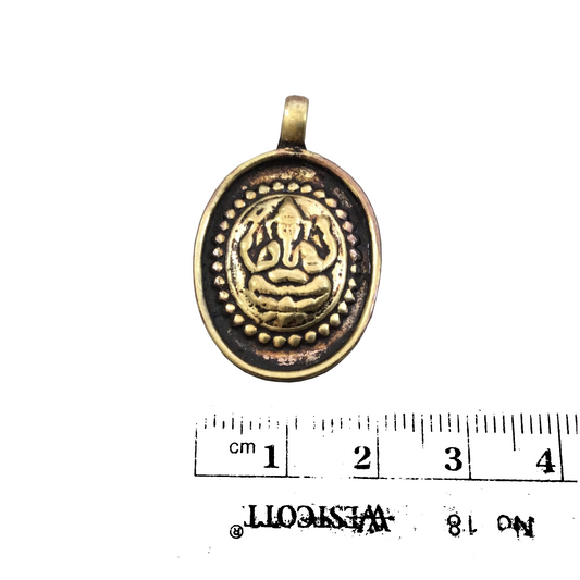 1" Oxidized Gold Plated Rustic 'Lotus Ganesha' Copper Oval God/Deity Pendant with Attached Ring - 21mm x 28mm, Approximately