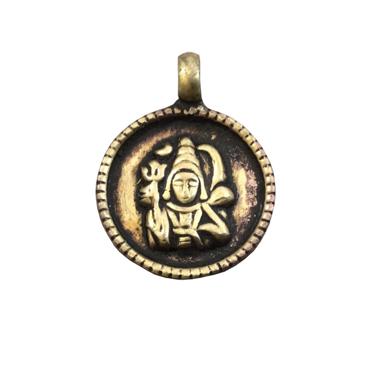 1" Oxidized Gold Plated Rustic 'Shiva' Copper Circle/Coin/Disc God/Deity Pendant with Attached Ring - 18mm, Approximately