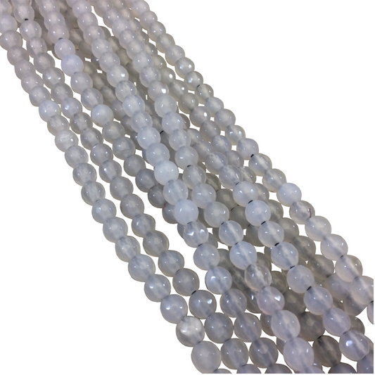 White Agate Beads | Natural White Agate Faceted Glossy Round/Ball Shaped Beads With 1.5mm/ 2mm Holes - 7" Strand- LARGE HOLE BEADS- Available in different sizes