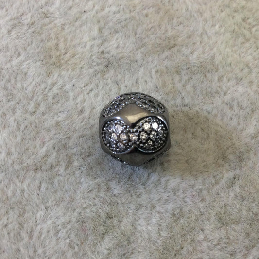 Gunmetal Plated CZ Cubic Zirconia Inlaid Round/Globe/Soccer Ball/Sphere Shaped Bead White CZ - Measures ~ 10mm, - Sold Individually, RANDOM