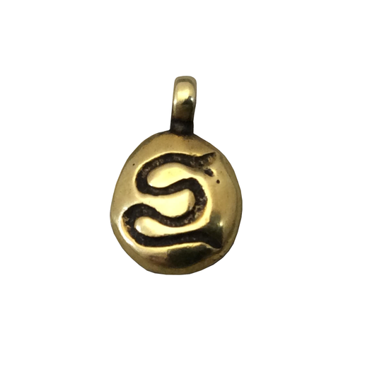 12mm x 14mm Oxidized Gold Plated Rustic Cast Slithering Snake Icon Copper Oval Shaped Pendant w/ Attached Ring - Sold Individually (K-12)
