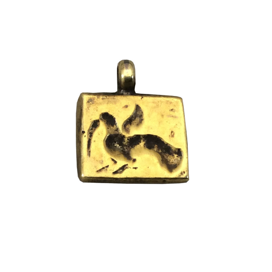 14mm x 16mm Oxidized Gold Plated Rustic Cast Bird & Branch Icon Copper Rectangle Shaped Pendant w/ Attached Ring - Sold Individually (K-22)
