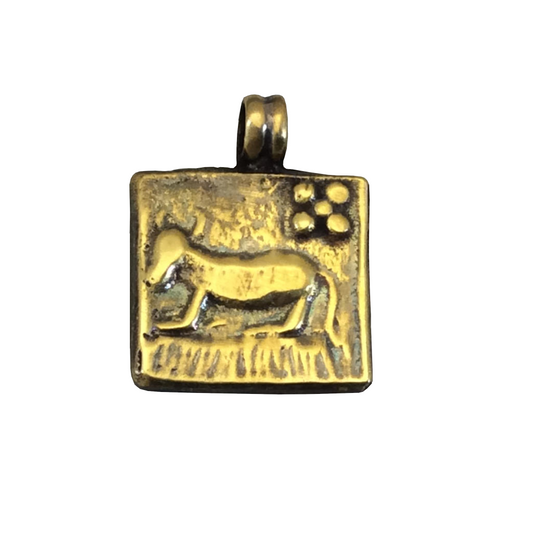 16mm x 16mm Oxidized Gold Plated Rustic Cast Resting Donkey Icon Copper Square Shaped Pendant w/ Attached Ring - Sold Individually (K-25)