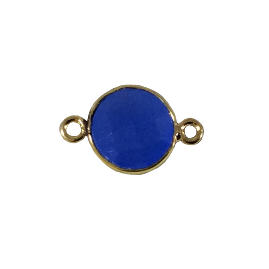 Gold Plated Faceted Natural Semi-Opaque Blue Chalcedony Round/Coin Shaped Bezel Connector - Measuring 10mm x 10mm - Sold Individually