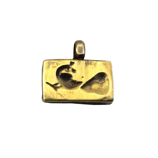 12mm x 16mm Oxidized Gold Plated Rustic Cast Tilted Peacock Icon Copper Rectangle Shape Pendant w/ Attached Ring - Sold Individually (K-86)