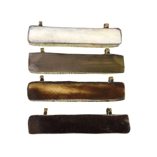 Light/Dark brown Horizontal Rectangle/Bar Shaped Carved Bone Focal Pendant - ~ 61mm x 12mm Approx. - Sold Individually