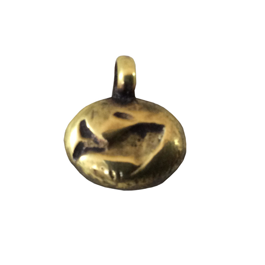 11mm x 16mm Oxidized Gold Plated Rustic Cast Swimming Fish Icon Copper Oval Shape Pendant W Attached Ring - Sold Individually (K-98)