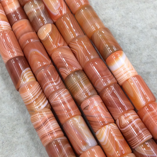 10mm x 14mm Glossy Finish Natural Carnelian Barrel/Tube Shape Beads W 1mm Holes - 15.5" Strand (~ 28 Beads) - Quality Gemstone