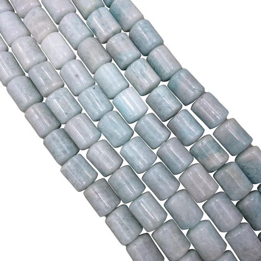 10mm x 12mm Glossy Finish Natural Pale Aqua Amazonite Barrel/Tube Shape Beads W 1mm Holes - 15.5" Strand (~ 30 Beads) - Quality Gemstone