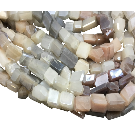 8-9mm x 9-13mm Faceted Mixed Mystic Moonstone Nugget Shaped Beads - 13" Strand (Approx. 31 Beads) - High Quality Indian Gemstone