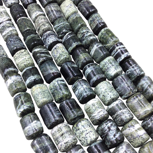10mm x 12mm Glossy Finish Natural Serpentine Barrel/Tube Shape Beads W 1mm Holes - 15.5" Strand (~ 30 Beads) - Quality Gemstone