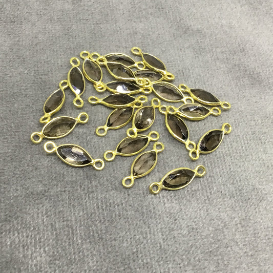 BULK PACK of Six (6) Gold Sterling Silver Pointed/Cut Stone Faceted Marquise Shaped Smoky Quartz Bezel Connectors - Measuring 4 x 8mm