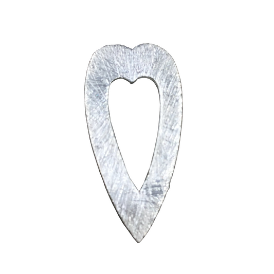 12mm x 25mm Small Silver Brushed Plated Copper Thick open Heart Shaped Un-drilled Components - Sold in Packs of 10 (498-SV)