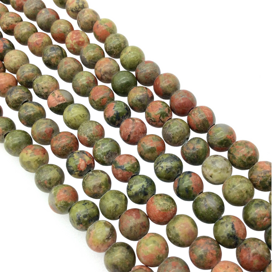 Natural Green/Pink Unakite Smooth Finish Round Beads with 2.5mm Holes - 7.75" Strand - LARGE HOLE BEADS