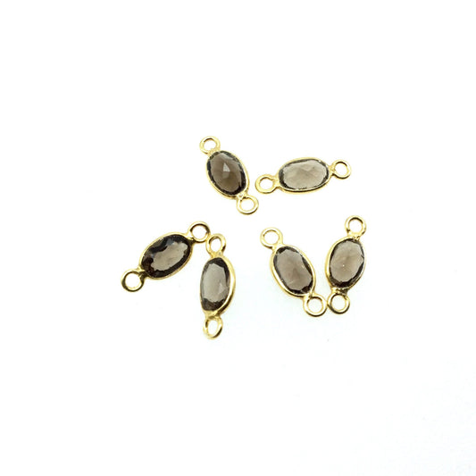BULK LOT - Pack of Six (6) Gold Vermeil Pointed/Cut Stone Faceted Oval Shaped smoky Quartz Bezel Connectors Measuring 4mm x 6mm