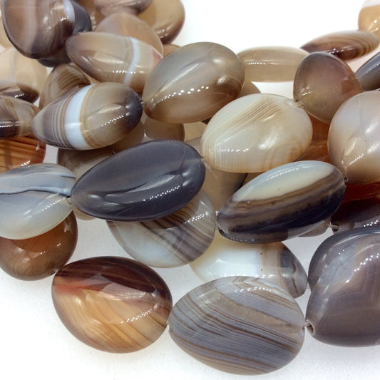 Natural Light Brown/Beige Banded Agate Teardrop Beads - 15.5" Strand (Approx. 16 Beads) - Approx. 18mm x 25mm - Sold by the Strand
