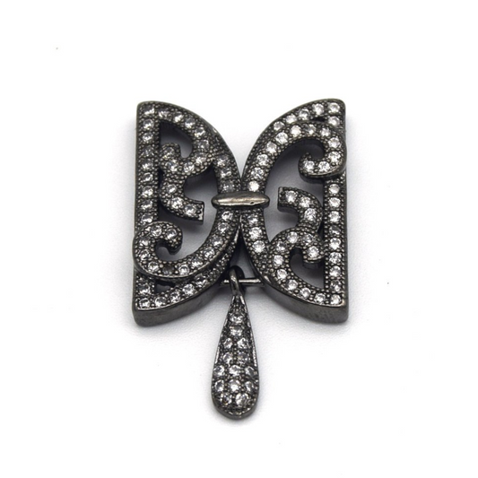 15mm x 25mm Gunmetal Plated Cubic Zirconia Encrusted/Inlaid Ornate Butterflied Connector w Drop