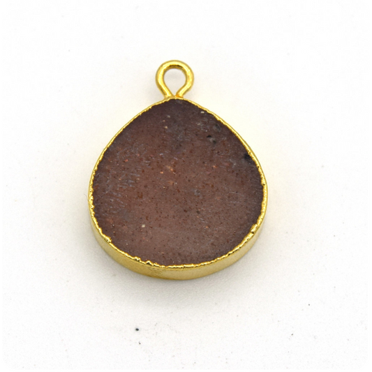 14mm x 15mm Gold Plated Flat Teardrop/Heart Shaped Peach Moonstone Pendant - Sold Individually