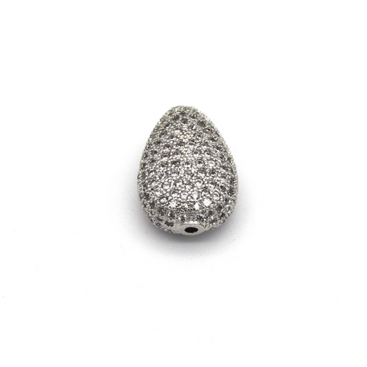10mm x 13mm Silver Plated White CZ Cubic Zirconia Inlaid Puffed Teardrop/Heart Shaped Copper Bead