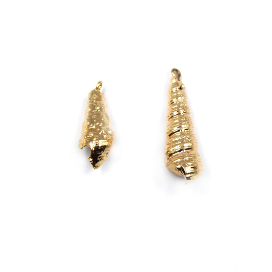 Gold Electroplated Horned/Spiral Shell Pendant W/ Loop & Ring - Two Sizes Available, Chosen at Random!