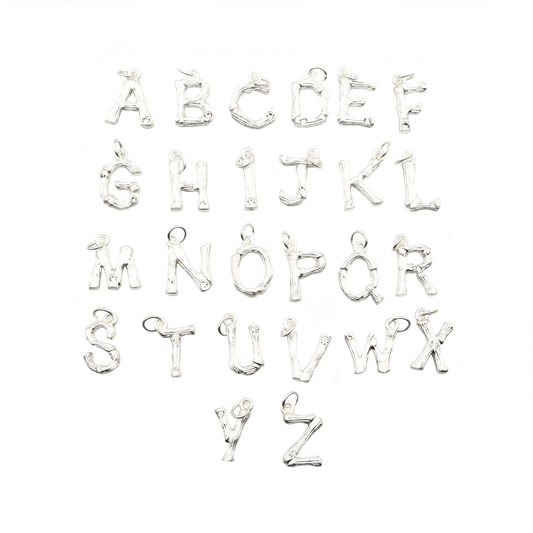 Silver Alphabet Cubic Zirconia Pendant | Brass Letter with CZ accent | Matte Silver Textured Brass Letters