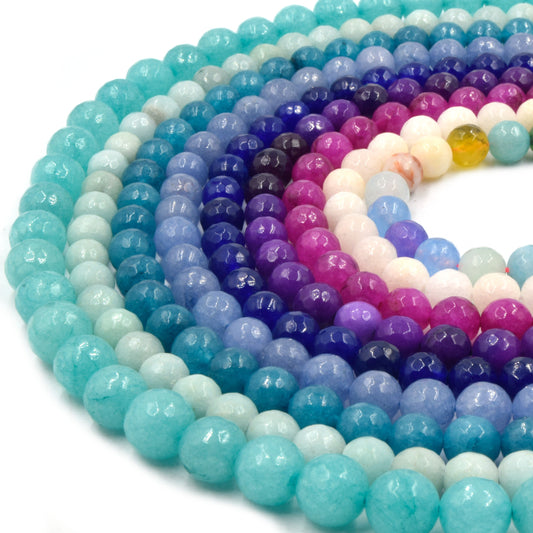 Faceted Jade Beads | Faceted Dyed Peach Mixed Purple Blue Mint Teal Fuchsia Turquoise Jade Round Beads | 6mm 8mm 10mm Available