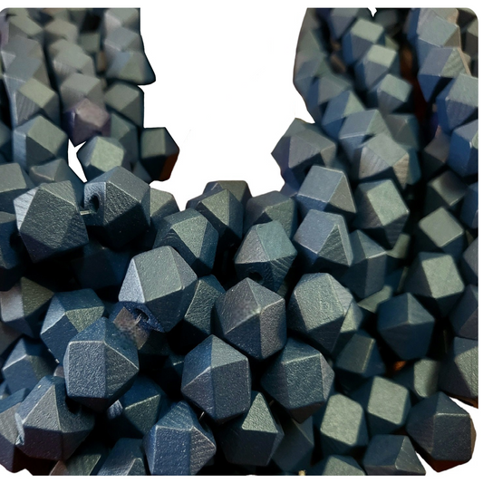 12mm Slate Blue Faceted Wooden Beads - Diamond Cut - 14.5" Strand (32 Beads)