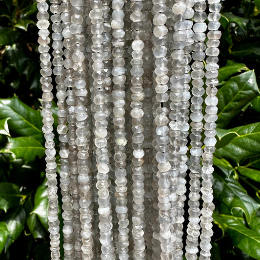 Holiday Special! 3-4mm x 3-4mm Faceted Natural Mixed Gray Moonstone Rondelle Beads - 13" Strand (~ 115 Beads)