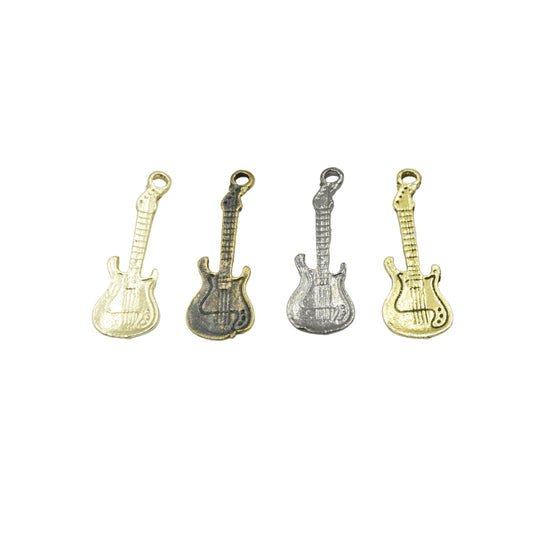 Plated Copper Guitar Pendant with One Ring- Measuring 13mm x 33mm - Sold Individually, Chosen at Random