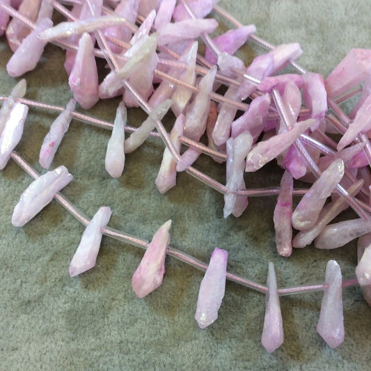 Natural Rough Light Pink Druzy Crystal Point Drop Beads - 15" Strand (Approx. 25 Beads) - Measuring 5-8mm x 20-25mm - Sold by the Strand