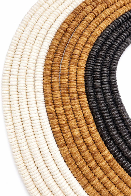 Bone Heishi Beads, Hand-Carved 14.5" Strand, Natural Boho Tribal Jewelry Making Supplies