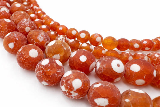 Matte Mottled Carnelian Beads Warm Orange-Red with White Spots
