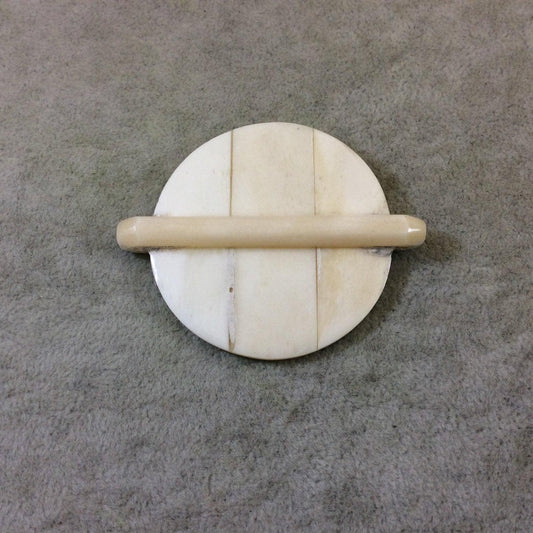 Natural Bone Flat Round Pendant White Ivory Two-Hole Connector (51mm)