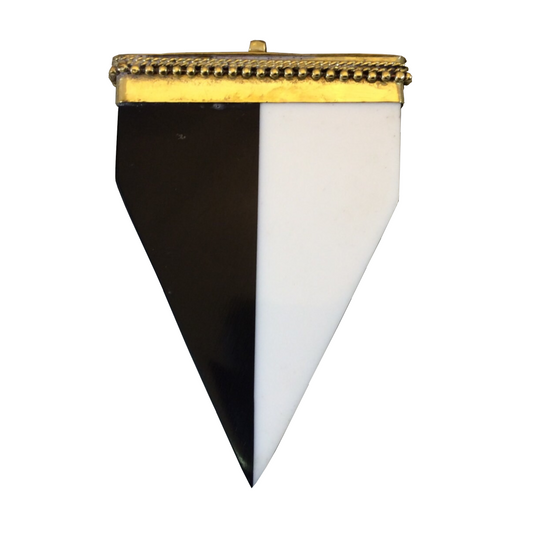 3" Black/White Half and Half Pointed Flat Arrow Shaped Natural Ox Bone Pendant with Dotted Gold Cap - Measuring 45mm x 75mm
