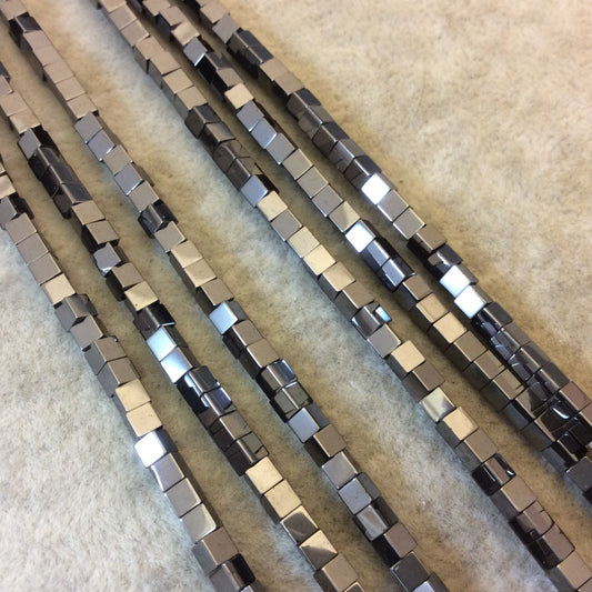 3mm Cube Shaped Dark Silver Natural Hematite Beads - 16" Strand (Approximately 136 Beads) - Natural Semi-Precious Gemstone